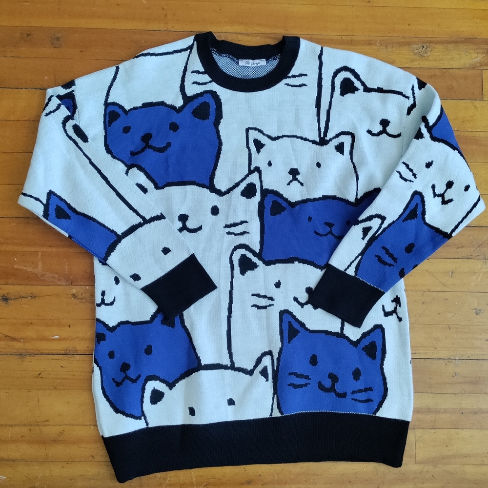 Crazy Cat Knit Crewneck Sweater L/XL